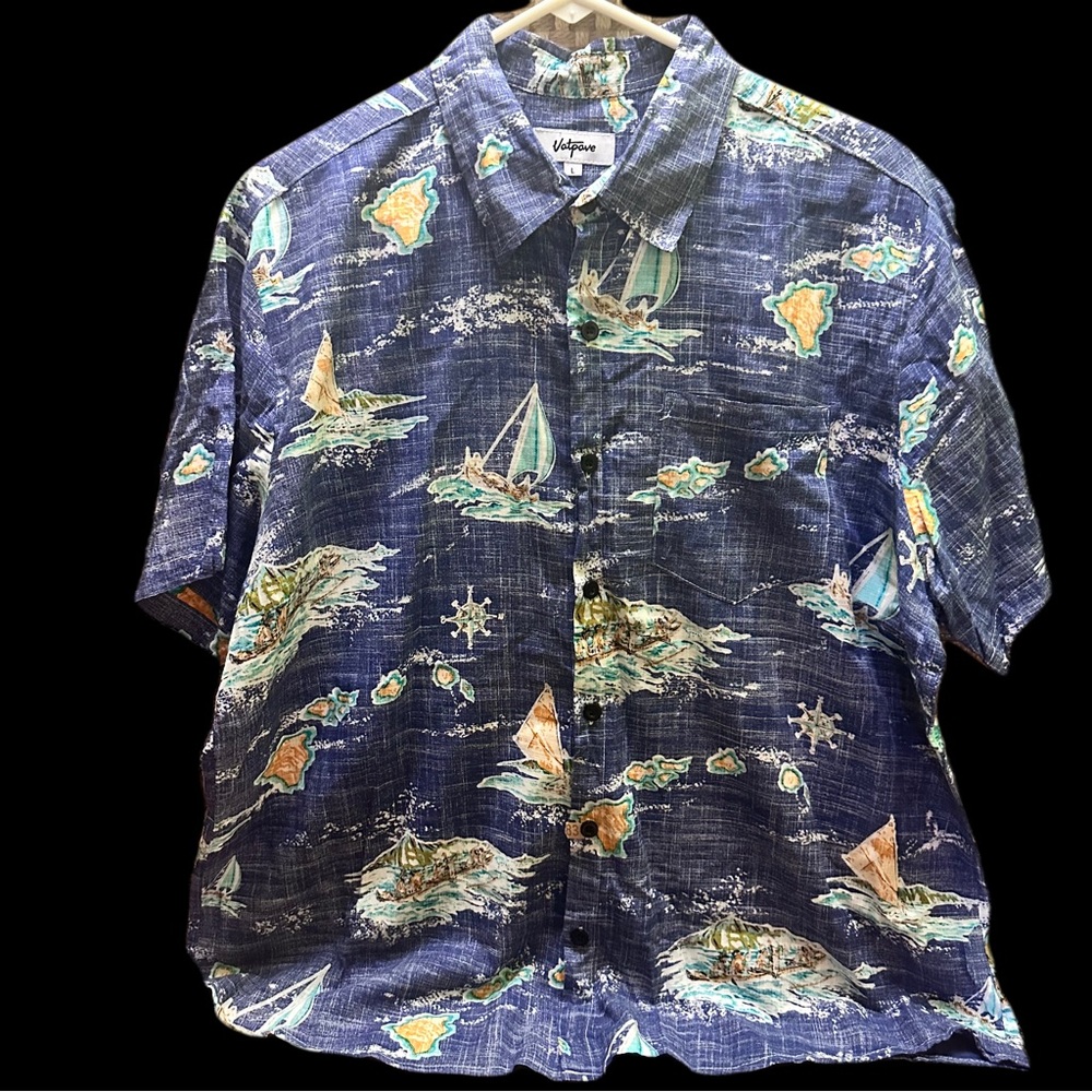 Vatpave Men's Blue Hawaiian Shirt size L